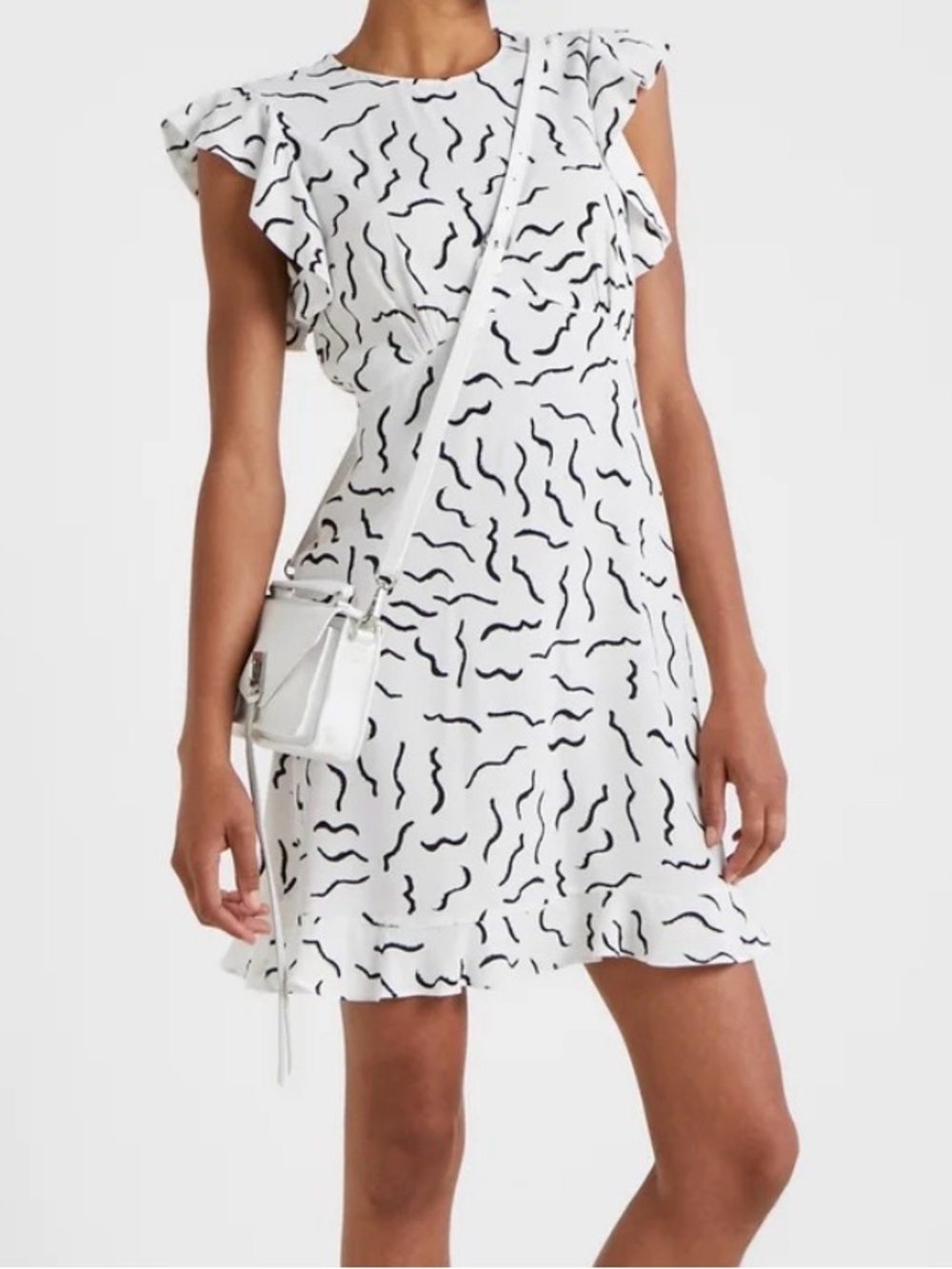 Diane Von Furstenberg white flutter sleeve patterned casual dress S